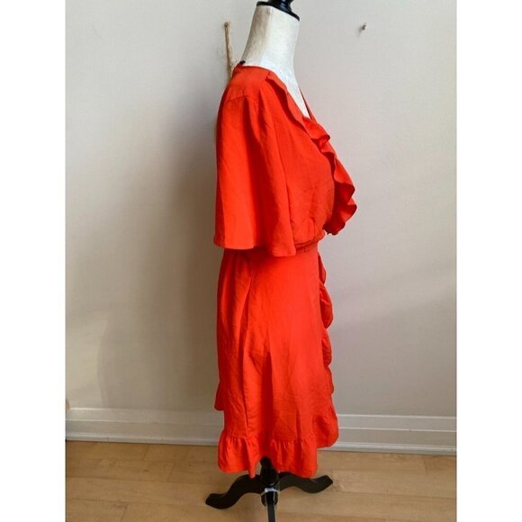 VERO Moda Red "Lee" Faux Wrap Dress Ruffle Trim - Picture 3 of 8